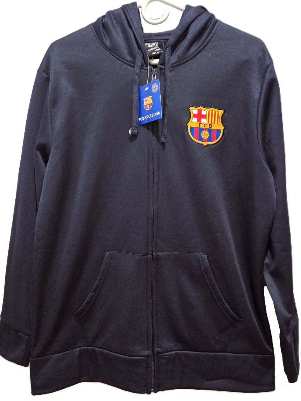 FC Barcelona Full Zip Hoodie Blue Logo Spellout Official HKY Sportswear Medium